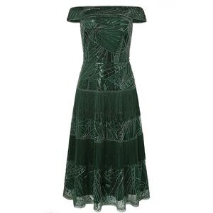 Geometric Embroidery Single Shoulder Evening Gown